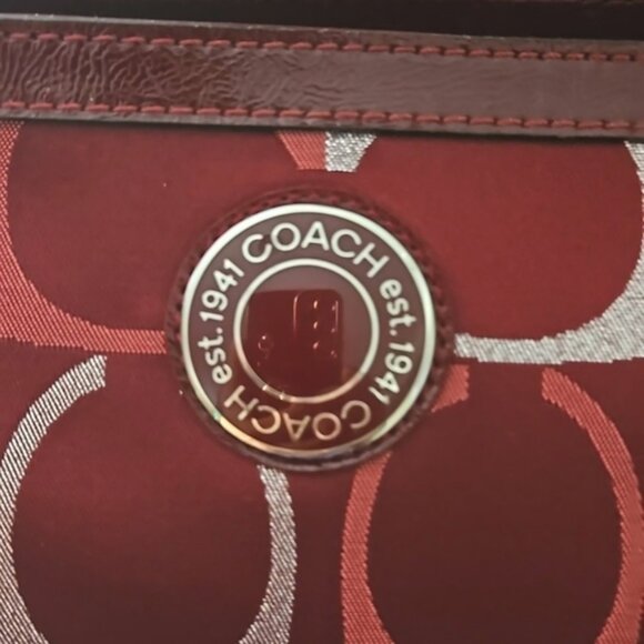 Coach Signature "C" Metallic Stripe Tote Silver Maroon H1276-F20429 Re-worked* - Picture 3 of 17